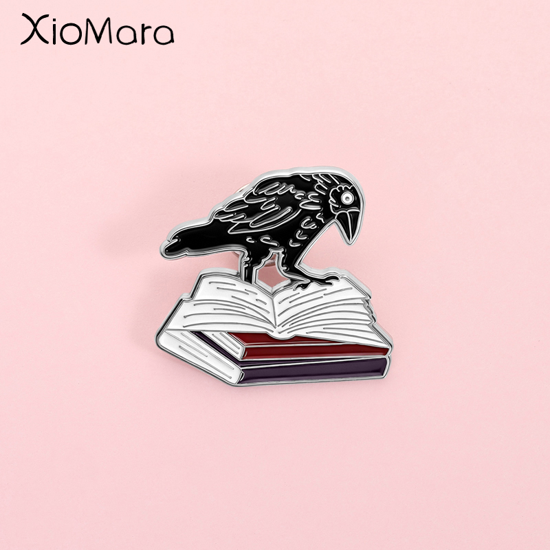 Vintage Fashion Books - Dark Gothic Raven Emaille Pin Vintage