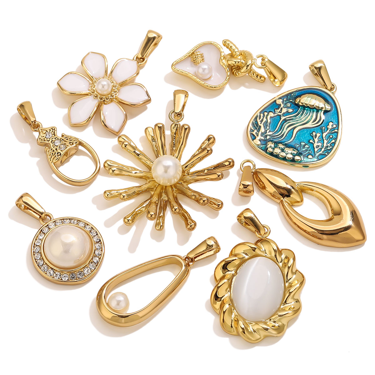 Vintage Fashion Tumblr - 1 Stück 18K vergoldeter Edelstahl-Blumenanhänger, Vintage-Herz,