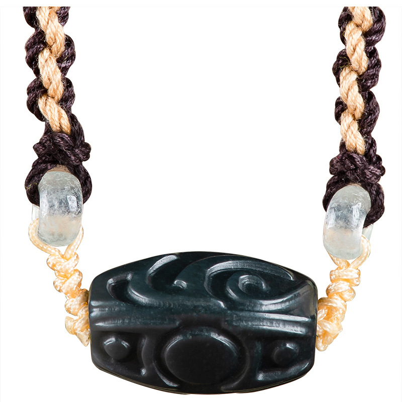 Vintage Fashion Necklace - Halskette mit geschnitztem Perlenanhänger aus Hetian-Jade,