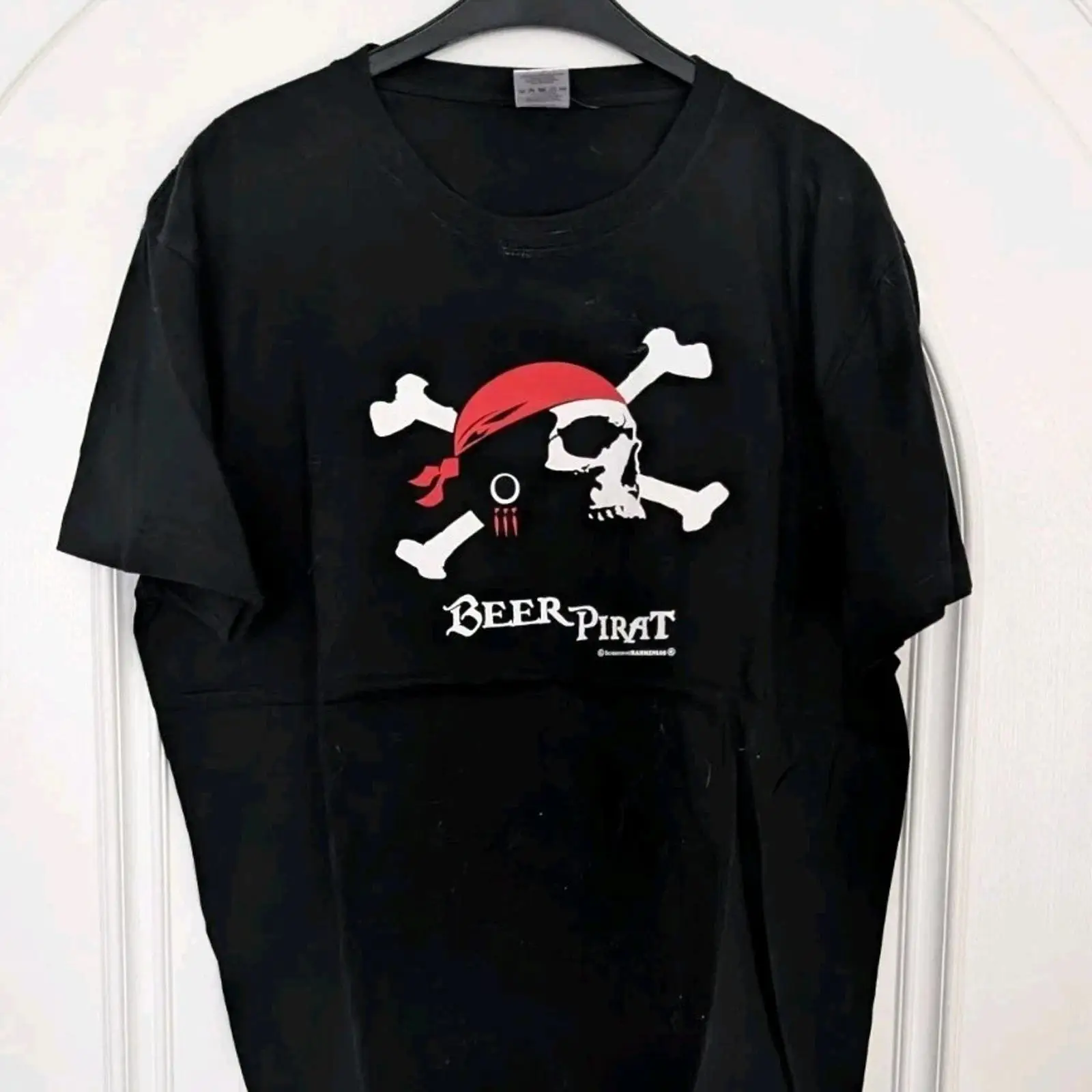 Vintage Fashion Quotes Short - T-Shirt „Beer Pirat“ XL, Vintage-Stil, gewaschen,