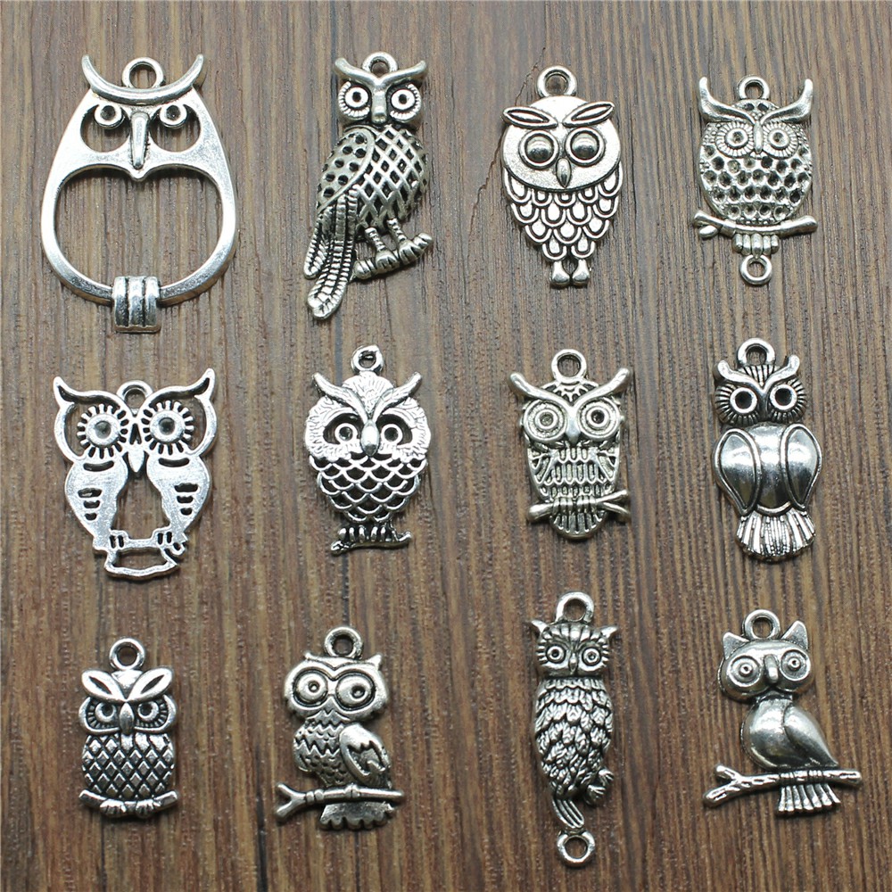 Vintage Fashion Tumblr - 10 Stück Charms Eule Antik Silber