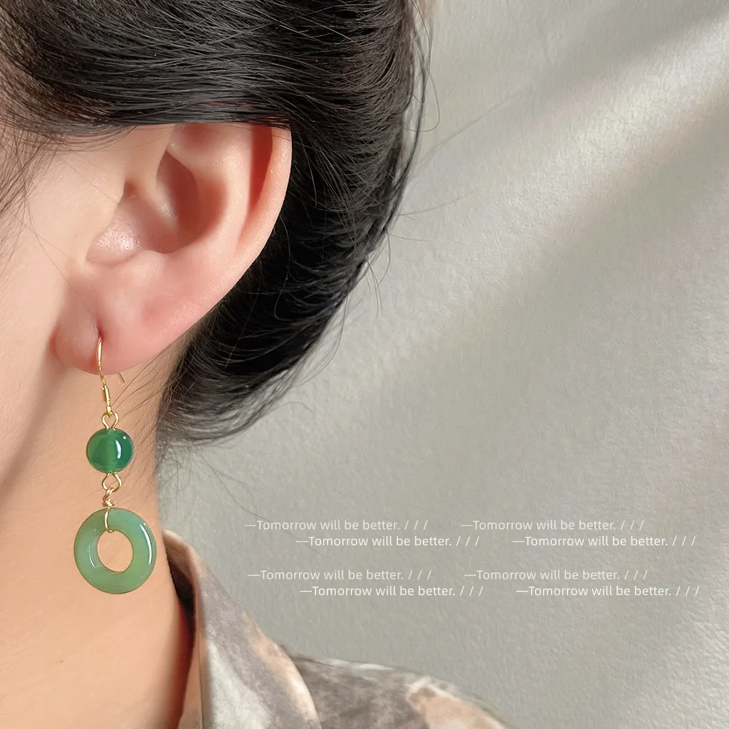 Vintage Fashion Tumblr - Grüne echte Jade Ring Ohrringe Glück