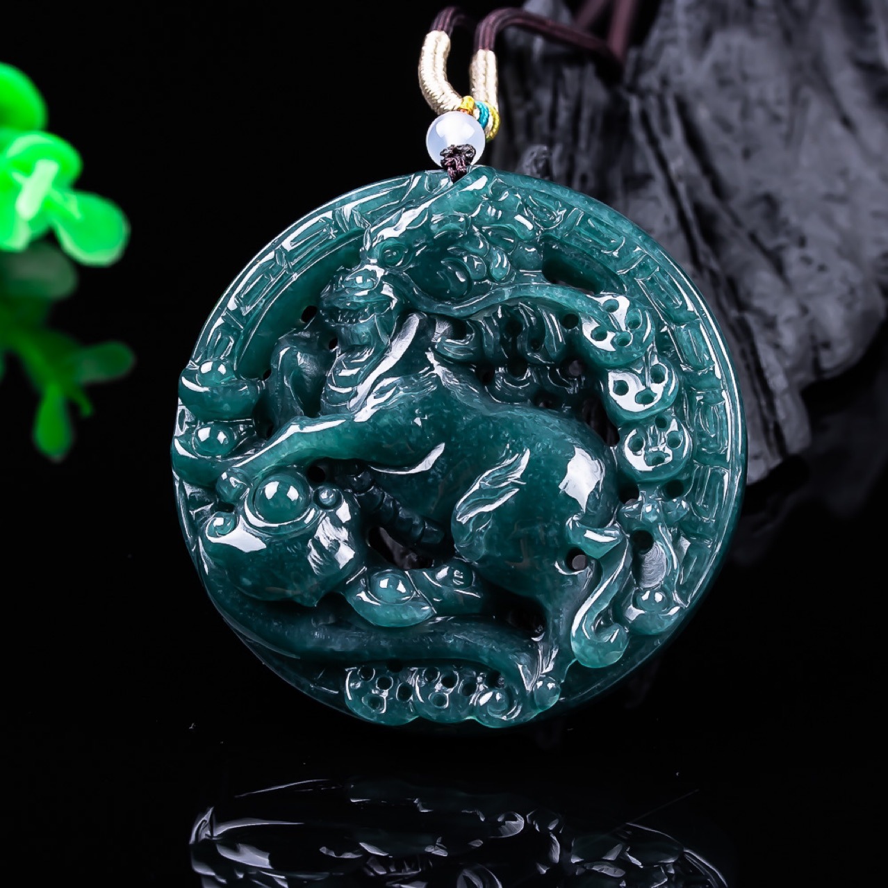 Vintage Fashion Necklace - Burmesischer Jadeit-Drachenanhänger, Edelstein, echter Jade, Geschenke