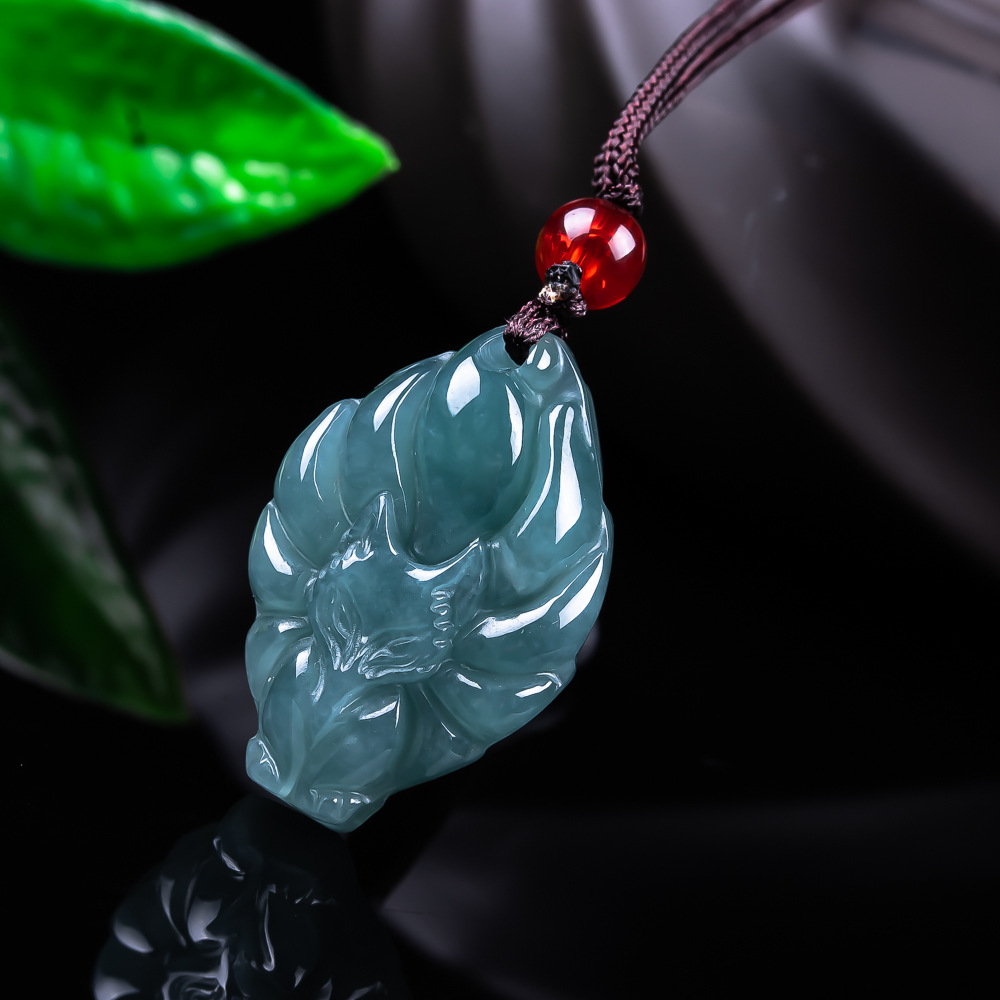Vintage Fashion Necklace - Natürliche burmesische Jadeit-Fuchs-Anhänger-Halskette, Vintage-Accessoires, Edelstein, echter