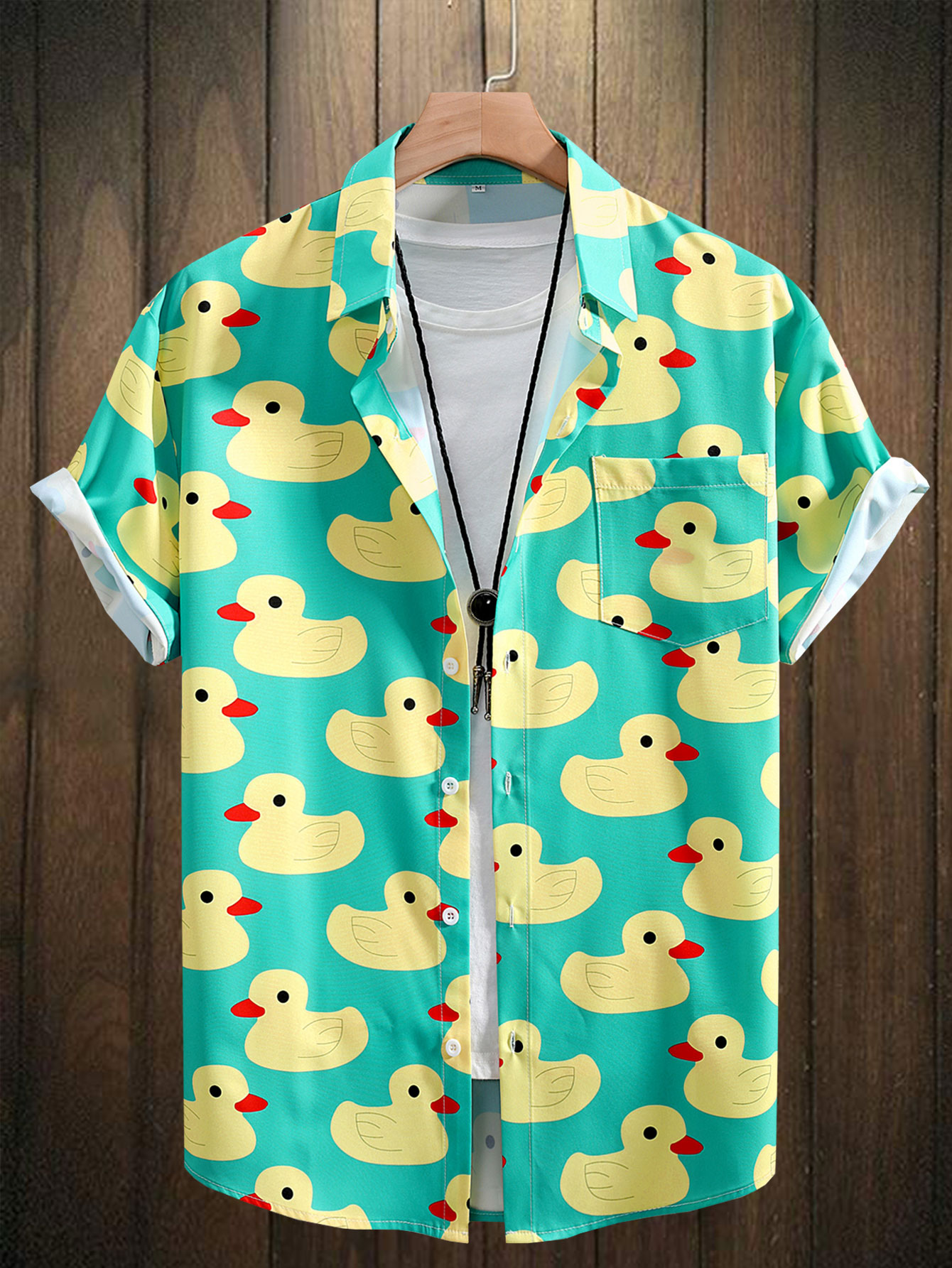 Bowling Shirt Camp - Herrenhemd, Gummi-Enten-Print, Camp-Kragen, Bowlinghemd, Kurzarm, Sommer-Hawaiihemd,