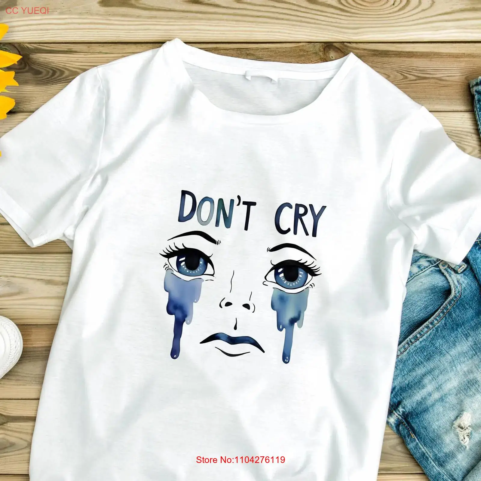 Vintage Fashion Quotes Short - Cry Quote T-Shirt mit Emotionsaufdruck, blau,