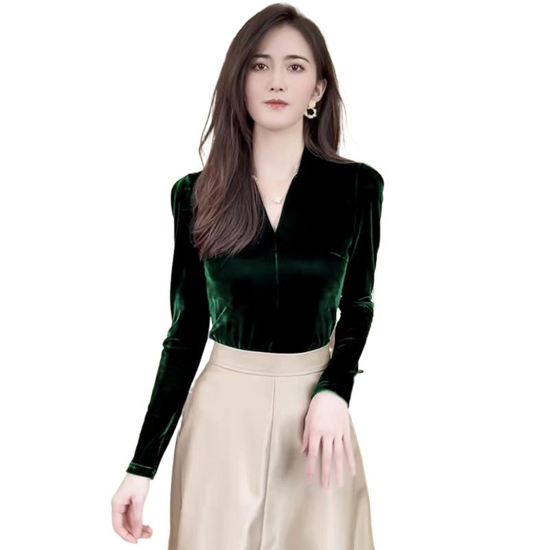 Vintage Fashion Streetwear - Mode elegante V-ausschnitt langarm Velour shirts