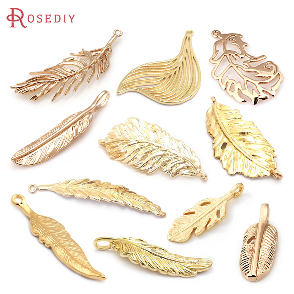 Vintage Fashion Necklace - 18K Gold Farbe Messing Feder Charms