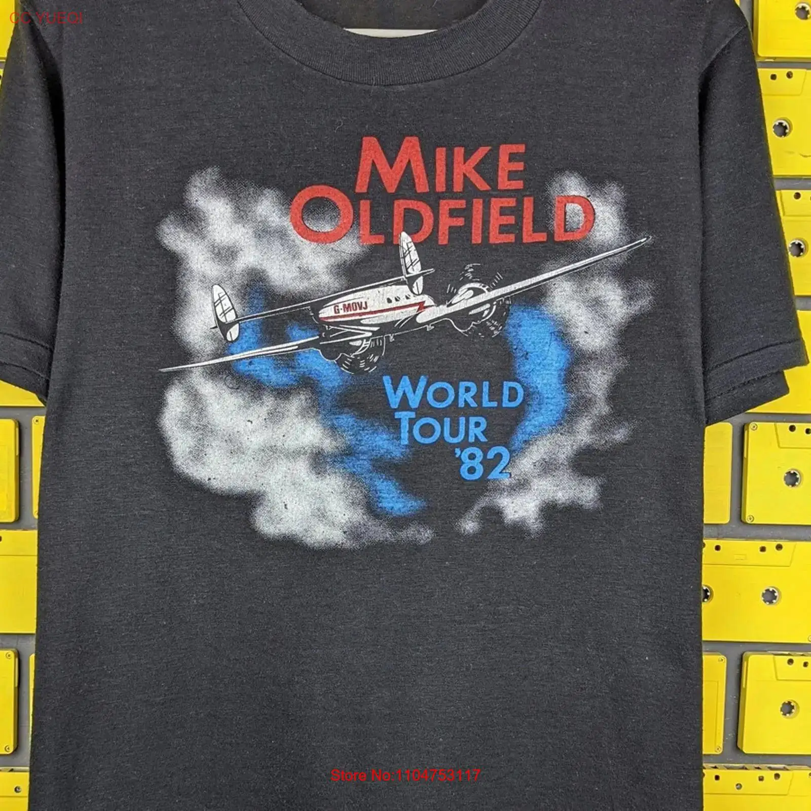 Vintage Fashion World - Mike Oldfield WORLD TOUR schwarzes T-Shirt,